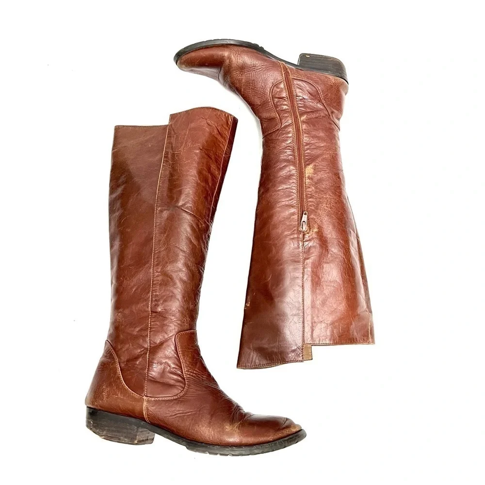 Vintage Y2K brown leather knee high half zip riding boots